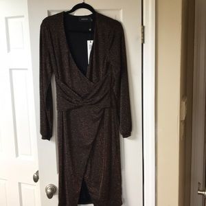 Brand new faux wrap metallic midi dress
